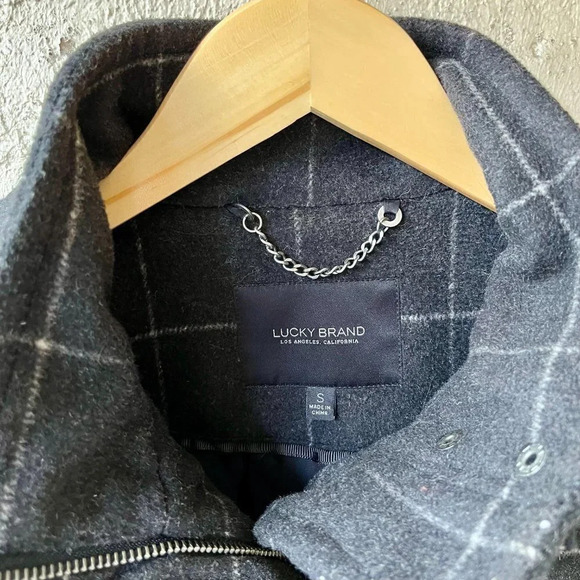 Lucky Brand Checkered Wool Blend Zip Front Coat Small - Picture 3 of 10